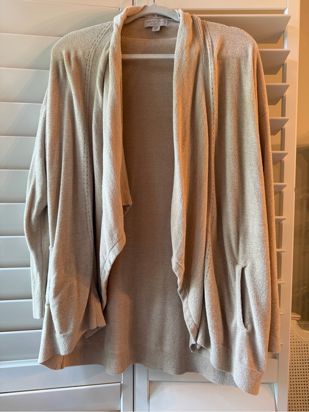 Barefoot Dreams Open-Front Beige Knit Cardigan Sweater